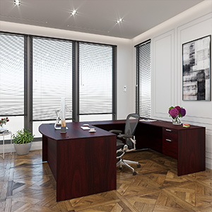 Kai U Shaped Bow Front Desk with Double Suspended Pedestals