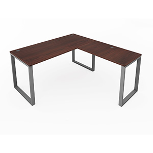 Fusion L-Shaped Metal Leg Desk with Grommets 72"W