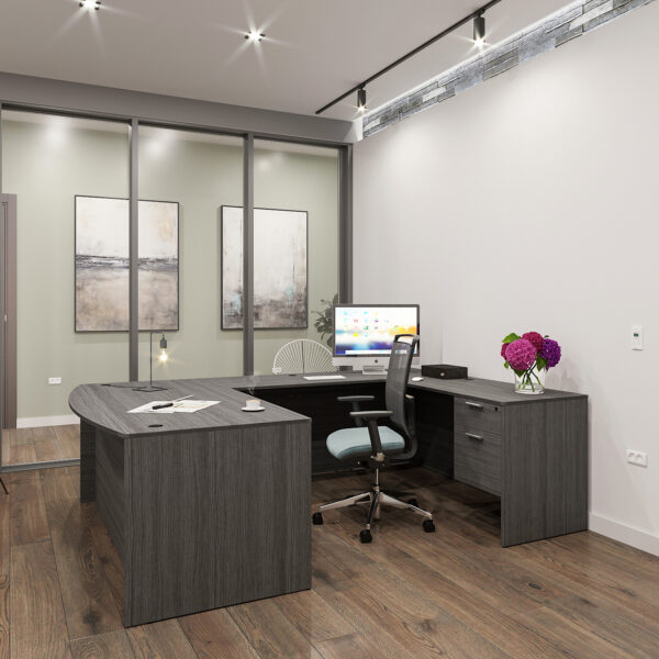 Kai U Shaped Bow Front Desk with Double Suspended Pedestals - Image 2