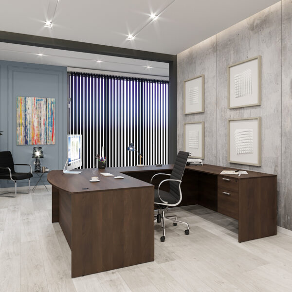 Kai U Shaped Bow Front Desk with Double Suspended Pedestals - Image 3